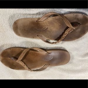 Rainbow thin strap braided flip flop sandals